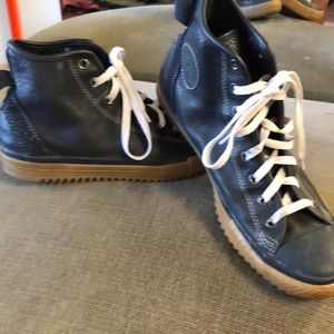 Navy blue leather converse